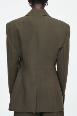 New COS SLIM WAISTED DOUBLE-BREASTED WOOL BLAZER DARK KHAKI