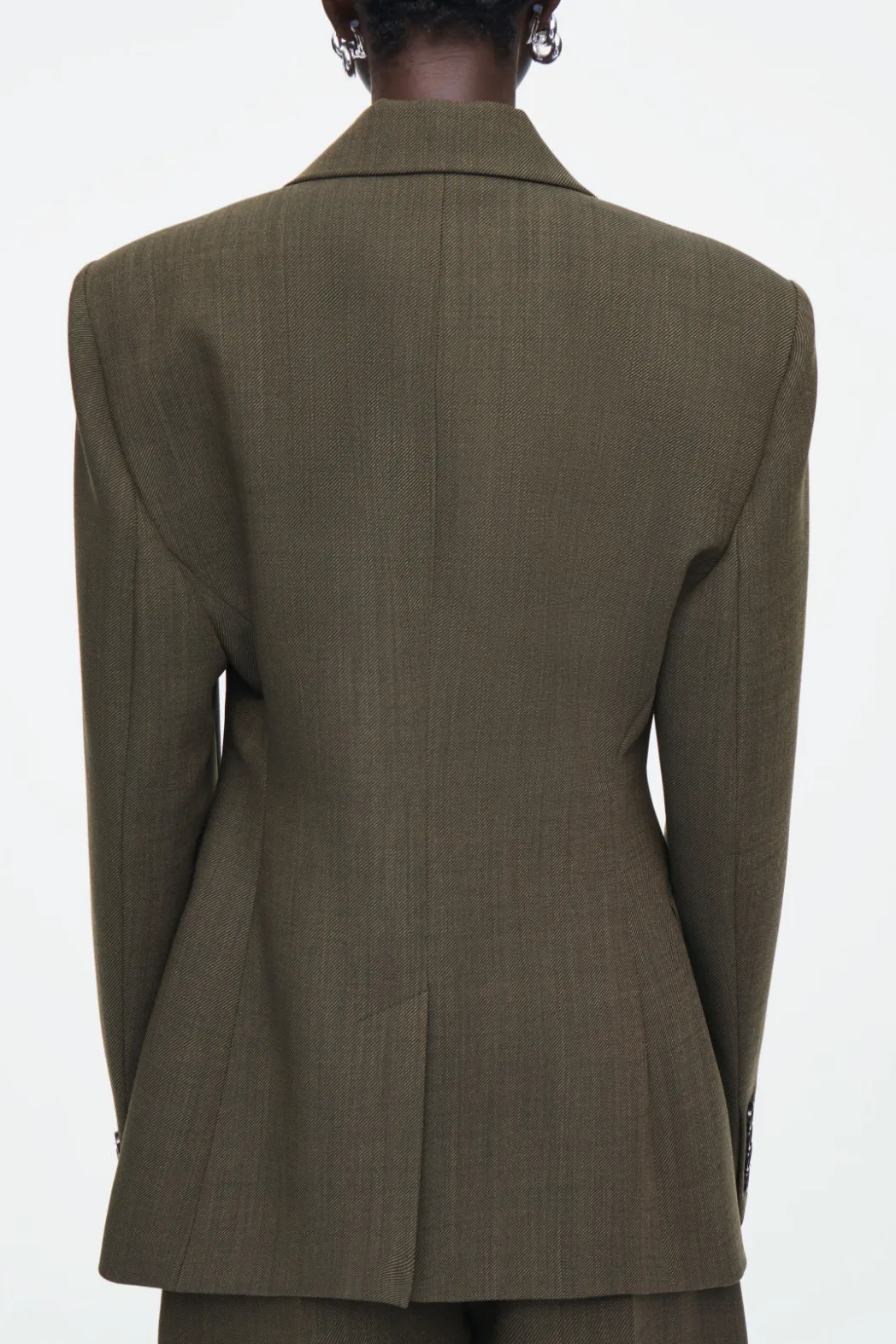 New COS SLIM WAISTED DOUBLE-BREASTED WOOL BLAZER DARK KHAKI