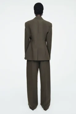 New COS SLIM WAISTED DOUBLE-BREASTED WOOL BLAZER DARK KHAKI