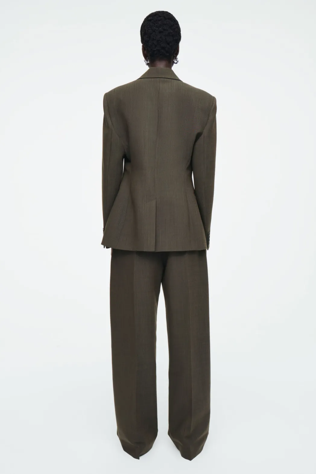 New COS SLIM WAISTED DOUBLE-BREASTED WOOL BLAZER DARK KHAKI