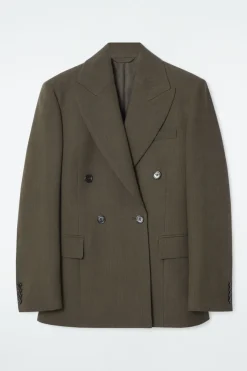 New COS SLIM WAISTED DOUBLE-BREASTED WOOL BLAZER DARK KHAKI