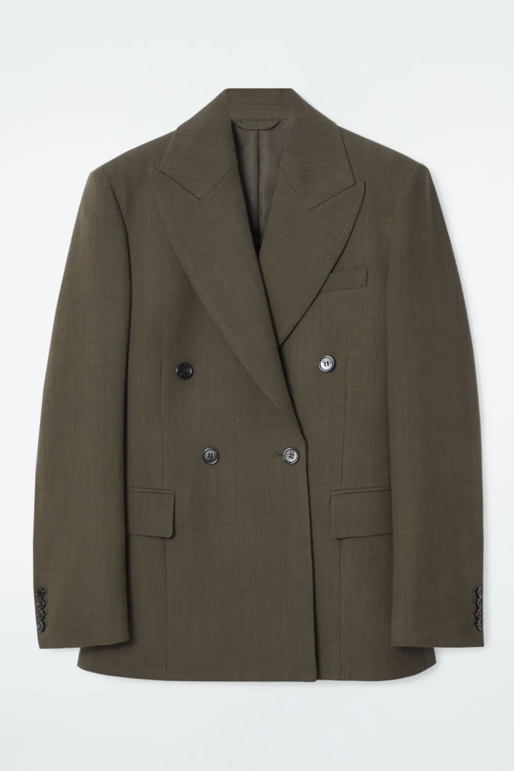 New COS SLIM WAISTED DOUBLE-BREASTED WOOL BLAZER DARK KHAKI