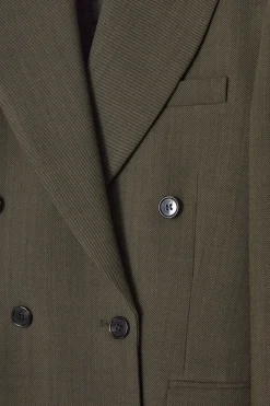 New COS SLIM WAISTED DOUBLE-BREASTED WOOL BLAZER DARK KHAKI
