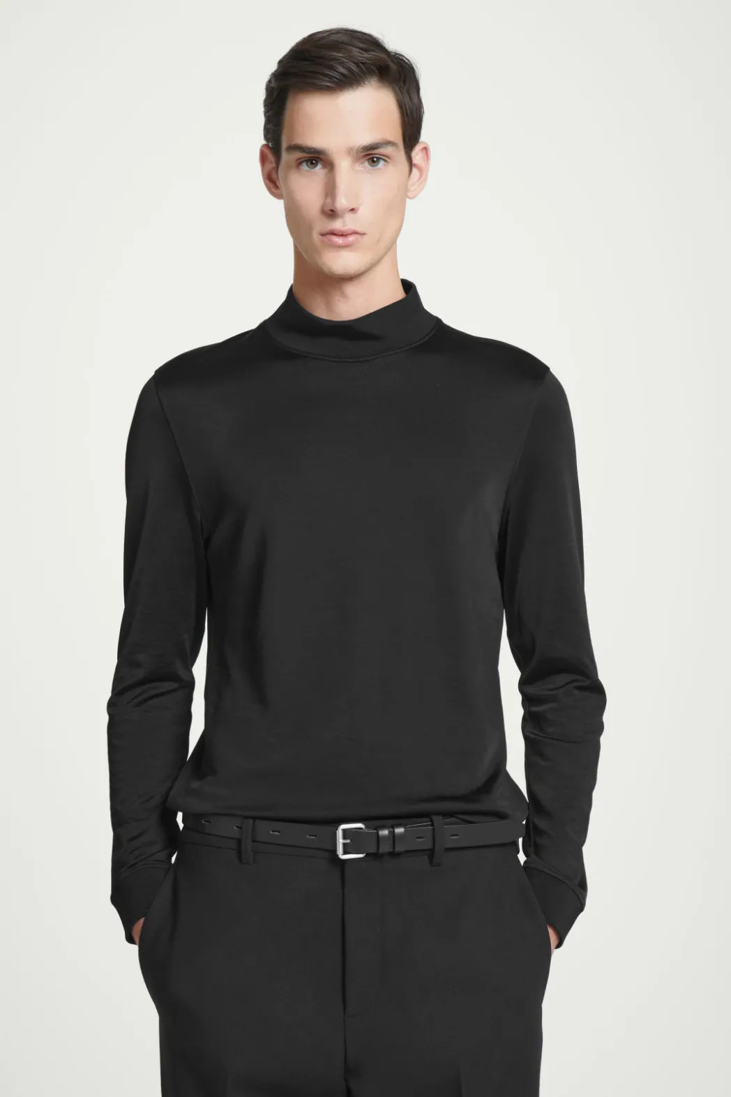 Discount COS SLIM-FIT MOCK-NECK TOP BLACK