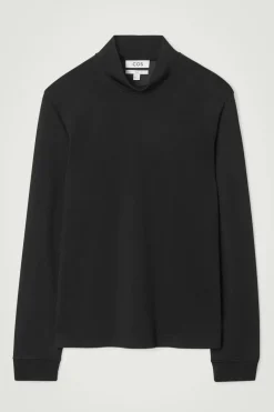 Discount COS SLIM-FIT MOCK-NECK TOP BLACK