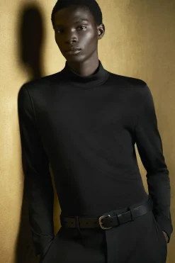 Discount COS SLIM-FIT MOCK-NECK TOP BLACK