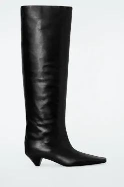 Sale COS SLOUCHED LEATHER KNEE-HIGH BOOTS BLACK