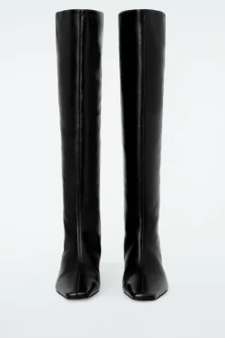 Sale COS SLOUCHED LEATHER KNEE-HIGH BOOTS BLACK