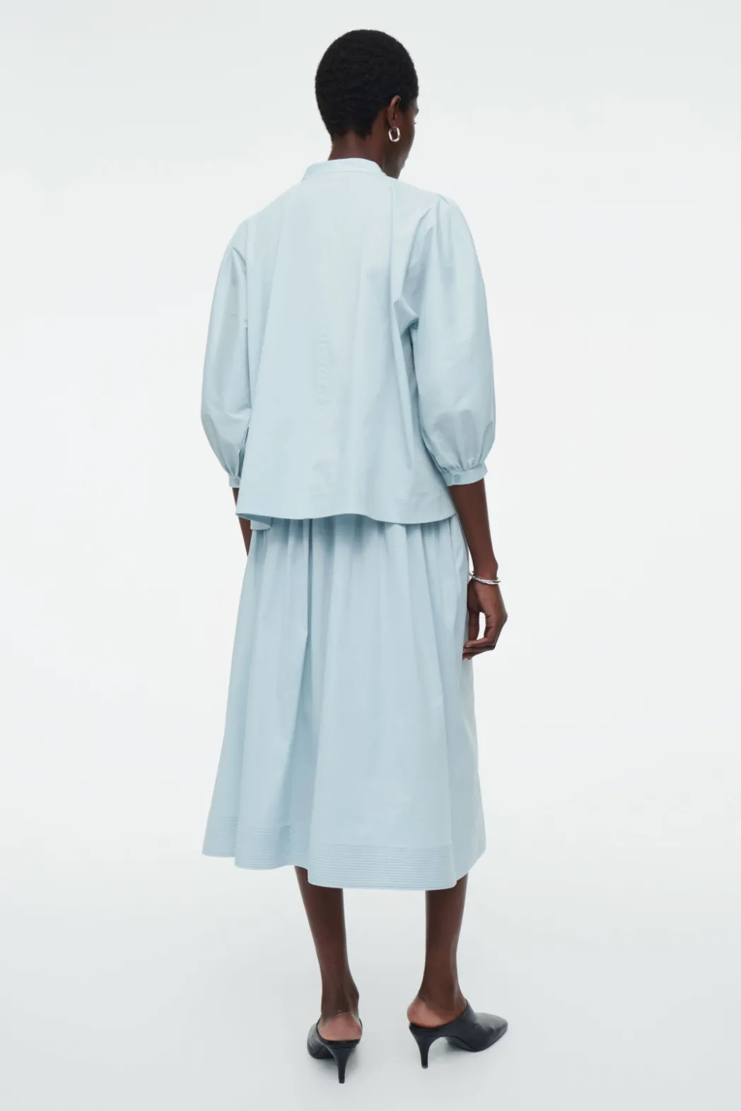 Discount COS SMOCKED A-LINE MIDI SKIRT LIGHT BLUE