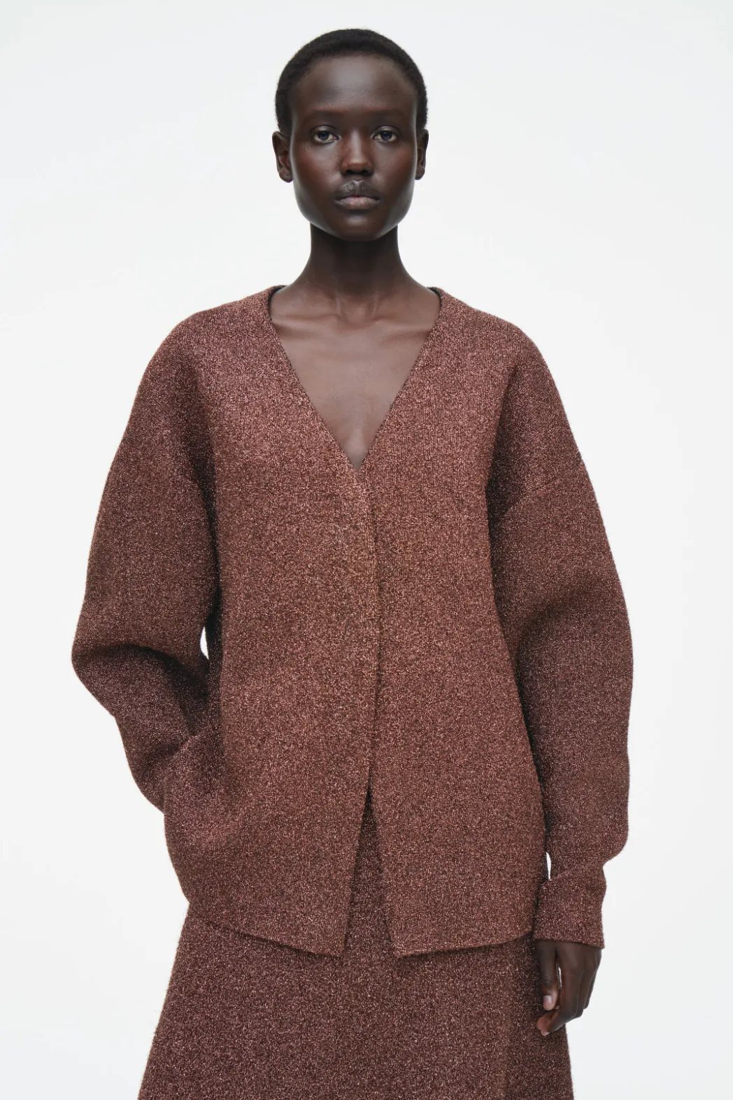 Sale COS SPARKLY MERINO WOOL CARDIGAN MAHOGANY