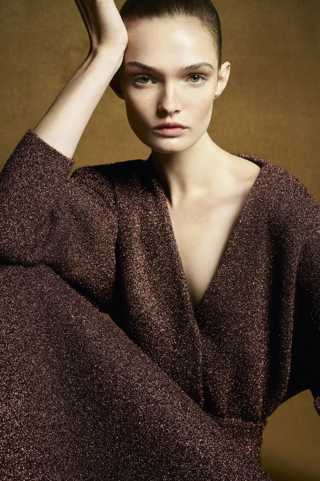 Sale COS SPARKLY MERINO WOOL CARDIGAN MAHOGANY