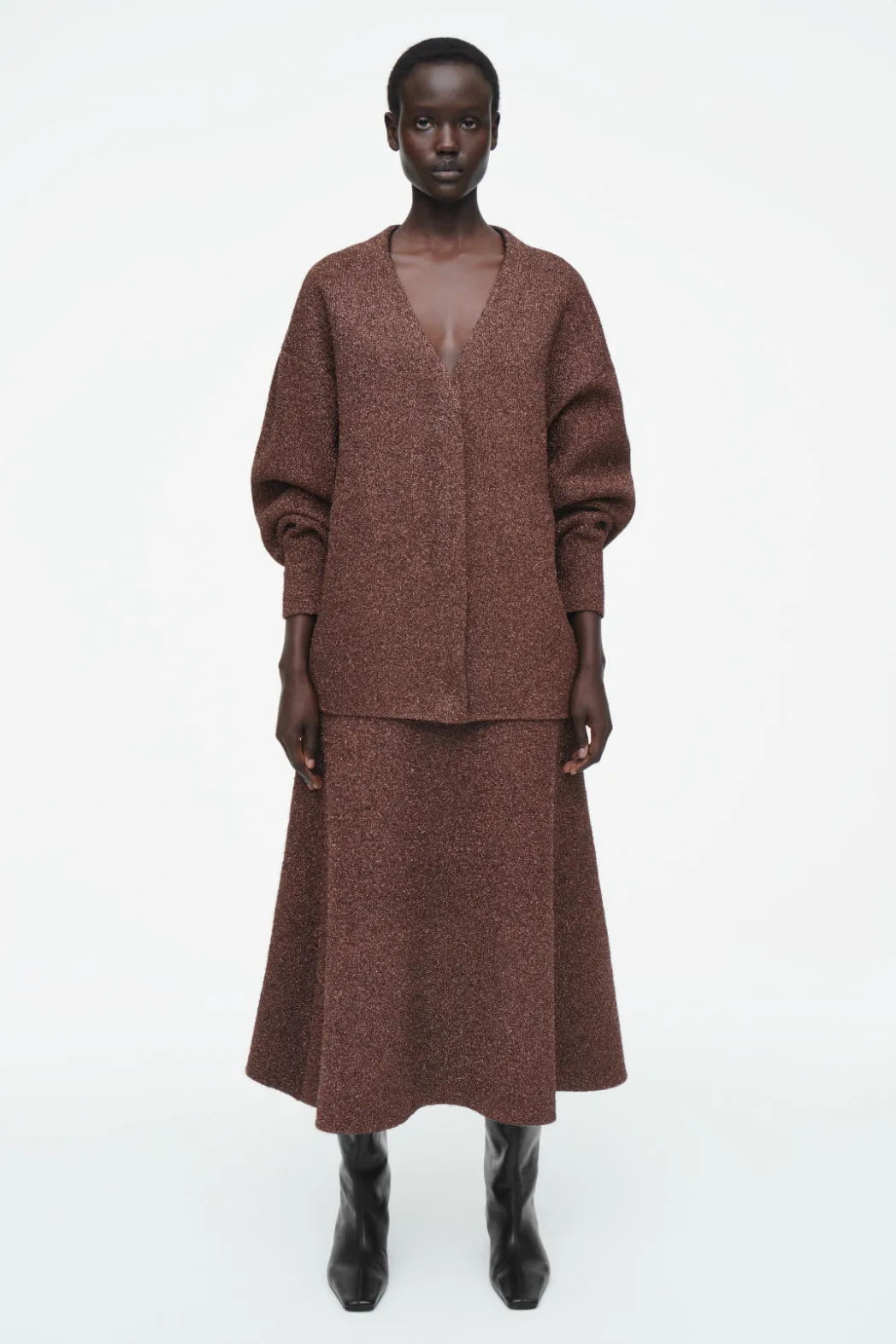 Online COS SPARKLY MERINO WOOL MIDI SKIRT MAHOGANY