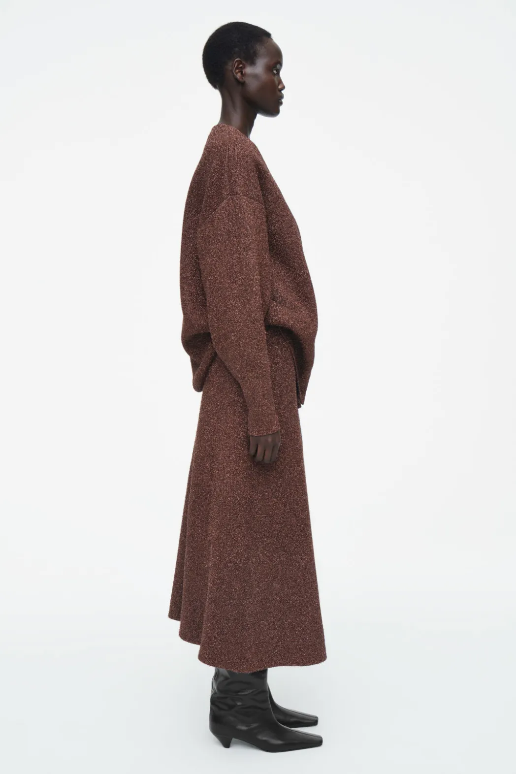 Online COS SPARKLY MERINO WOOL MIDI SKIRT MAHOGANY