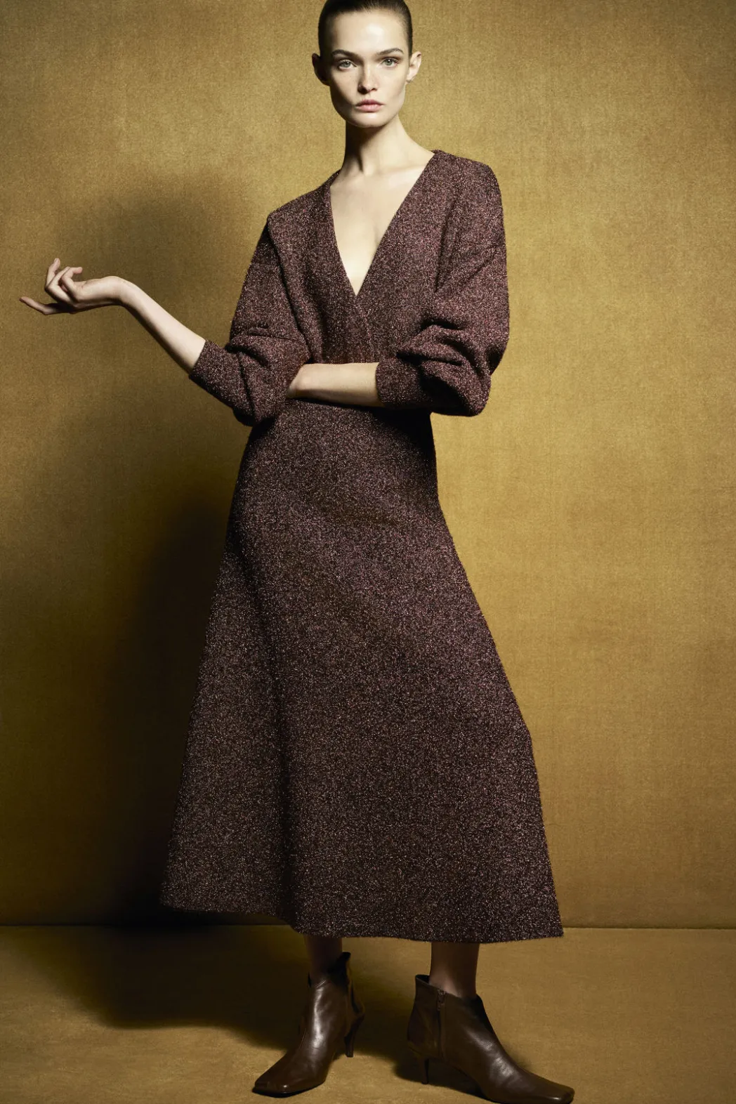 Online COS SPARKLY MERINO WOOL MIDI SKIRT MAHOGANY
