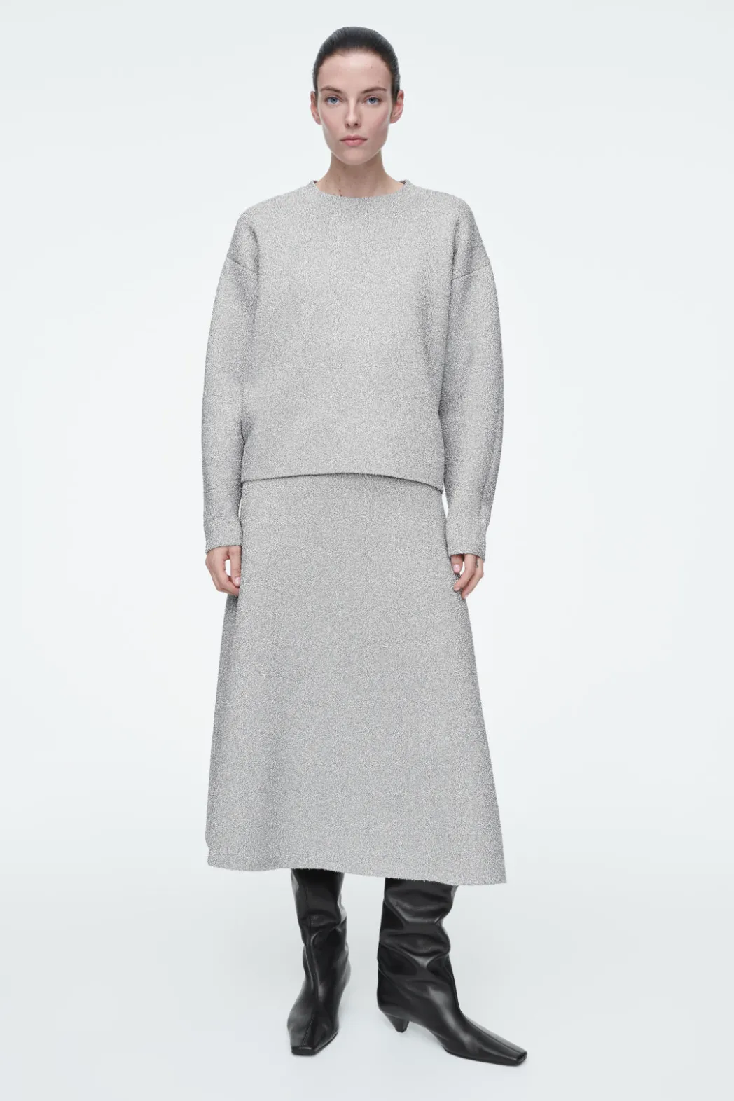 Outlet COS SPARKLY MERINO WOOL MIDI SKIRT SILVER