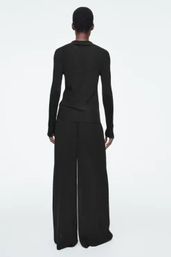 Discount COS SPARKLY RIBBED-KNIT POLO SHIRT BLACK
