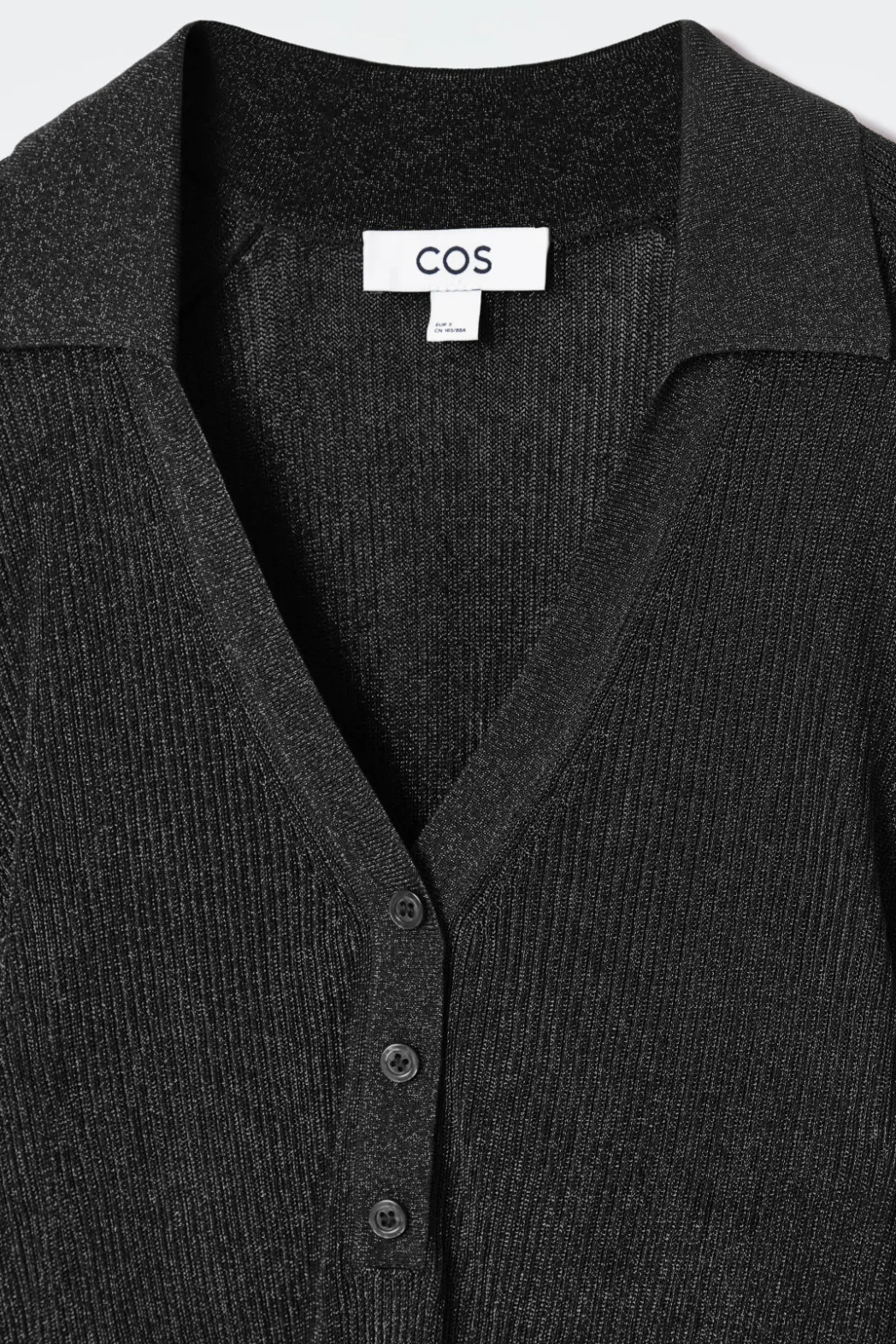 Discount COS SPARKLY RIBBED-KNIT POLO SHIRT BLACK