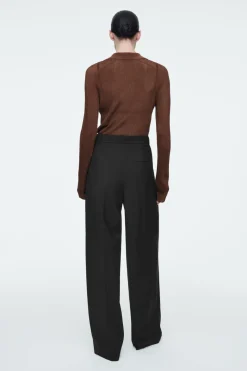 Sale COS SPARKLY RIBBED-KNIT POLO SHIRT MAHOGANY