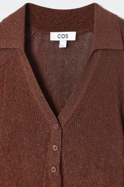 Sale COS SPARKLY RIBBED-KNIT POLO SHIRT MAHOGANY