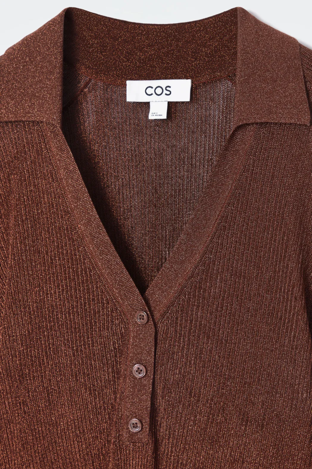 Sale COS SPARKLY RIBBED-KNIT POLO SHIRT MAHOGANY
