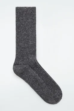 Hot COS SPECKLED RIBBED-KNIT SOCKS GRAY