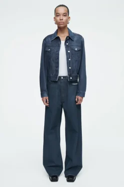 Online COS SPRAYED-DENIM JACKET DARK BLUE