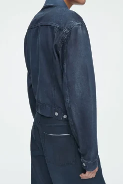 Online COS SPRAYED-DENIM JACKET DARK BLUE