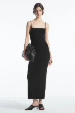 Best COS SQUARE-NECK KNITTED SLIP DRESS BLACK