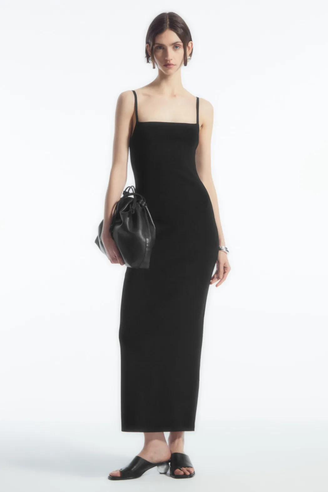 Best COS SQUARE-NECK KNITTED SLIP DRESS BLACK