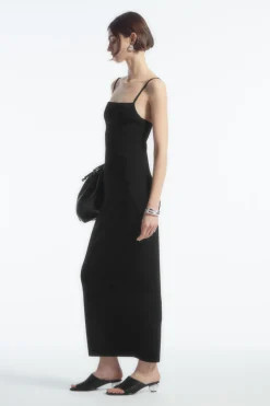 Best COS SQUARE-NECK KNITTED SLIP DRESS BLACK
