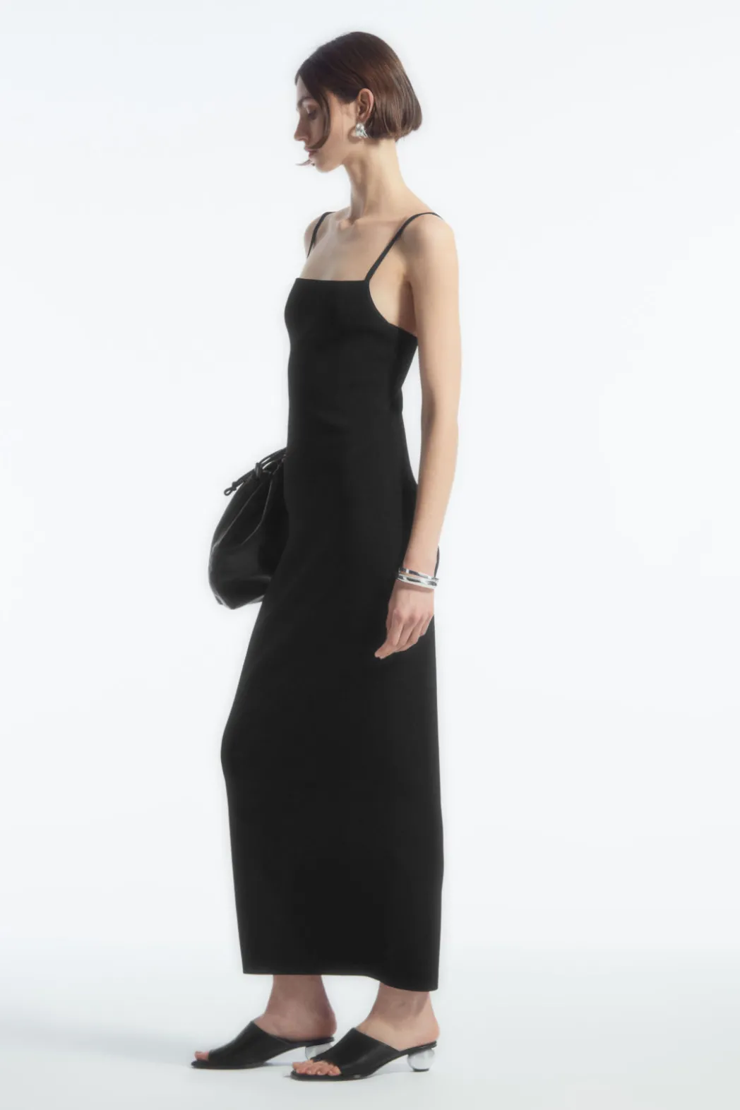 Best COS SQUARE-NECK KNITTED SLIP DRESS BLACK