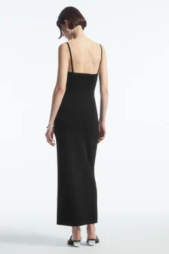 Best COS SQUARE-NECK KNITTED SLIP DRESS BLACK