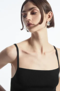 Best COS SQUARE-NECK KNITTED SLIP DRESS BLACK