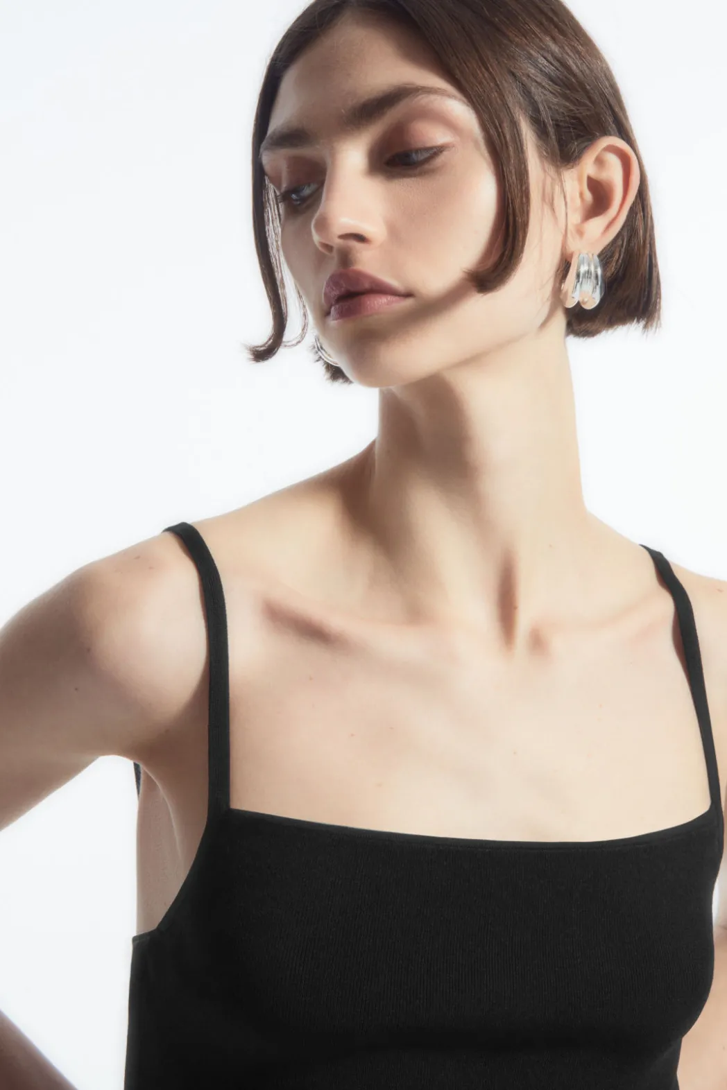 Best COS SQUARE-NECK KNITTED SLIP DRESS BLACK