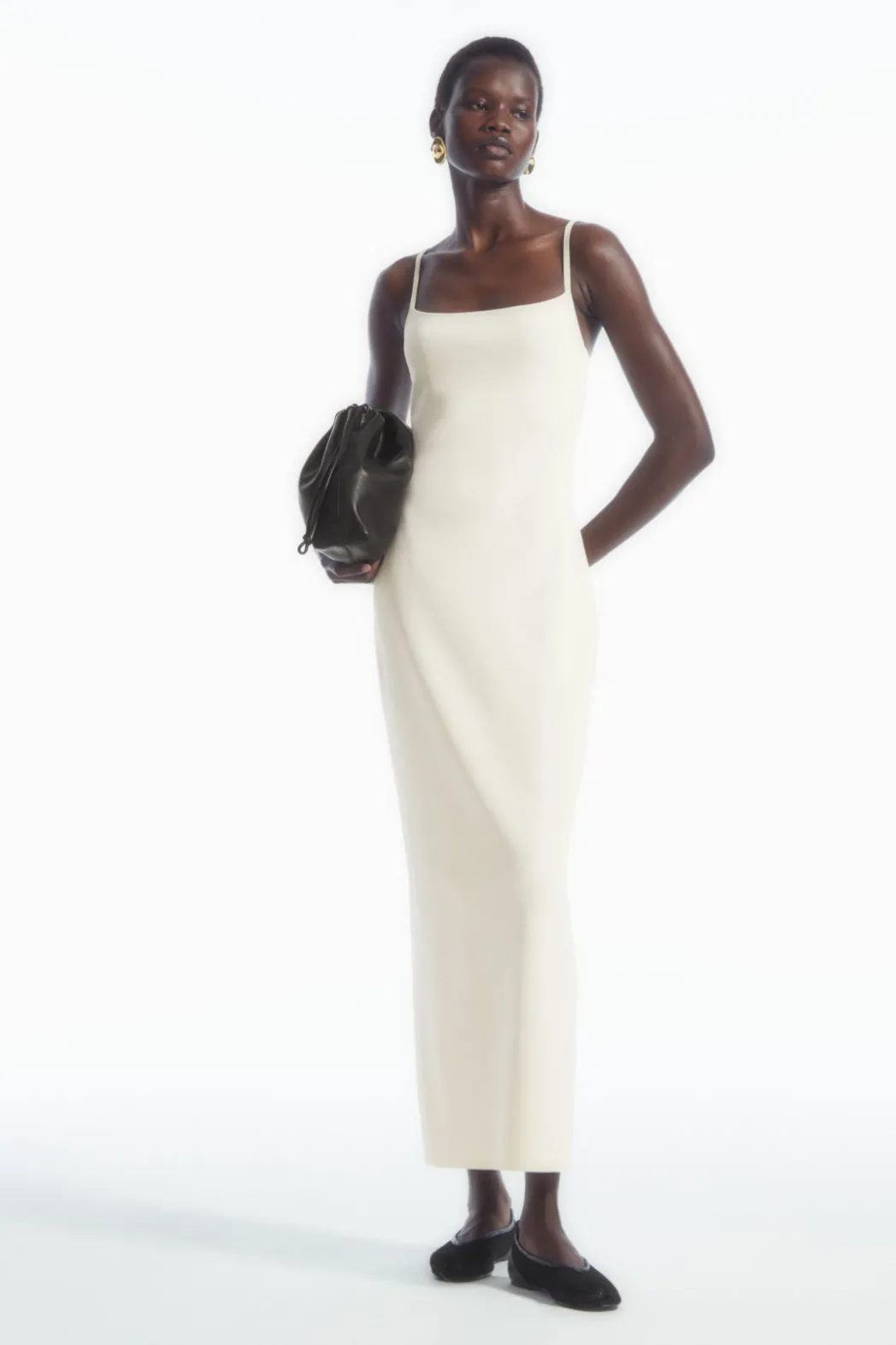 Outlet COS SQUARE-NECK KNITTED SLIP DRESS WHITE