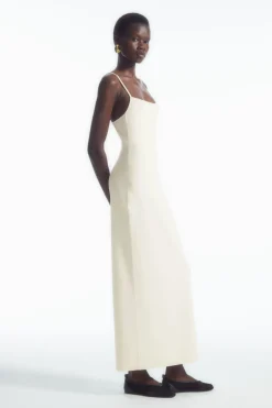 Outlet COS SQUARE-NECK KNITTED SLIP DRESS WHITE