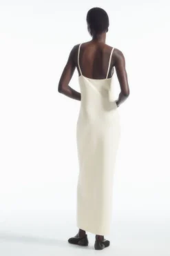 Outlet COS SQUARE-NECK KNITTED SLIP DRESS WHITE