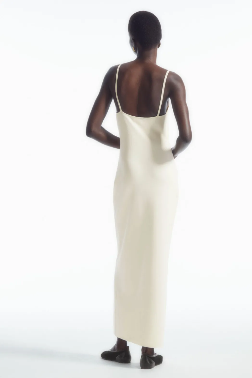 Outlet COS SQUARE-NECK KNITTED SLIP DRESS WHITE