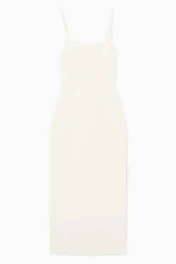 Outlet COS SQUARE-NECK KNITTED SLIP DRESS WHITE