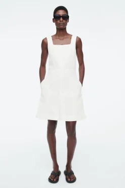 Clearance COS SQUARE-NECK MINI PINAFORE DRESS WHITE
