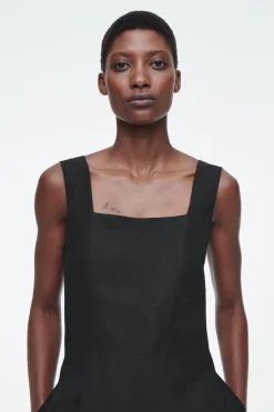 Discount COS SQUARE-NECK MINI PINAFORE DRESS BLACK