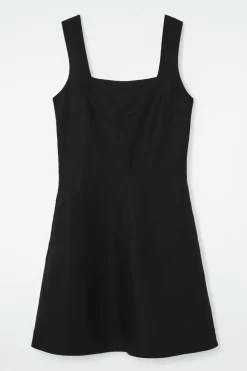 Discount COS SQUARE-NECK MINI PINAFORE DRESS BLACK