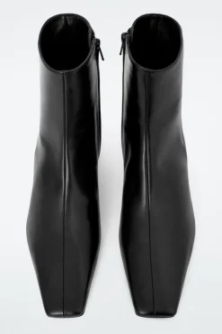 Discount COS SQUARE-TOE LEATHER ANKLE BOOTS BLACK