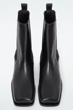 New COS SQUARE-TOE LEATHER CHELSEA BOOTS BLACK