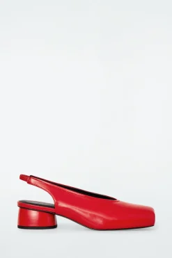 Hot COS SQUARE-TOE LEATHER HEELED BALLET PUMPS RED