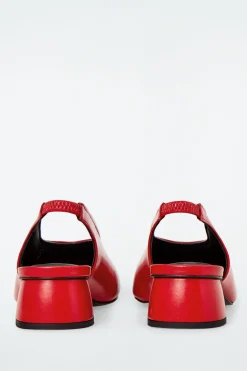 Hot COS SQUARE-TOE LEATHER HEELED BALLET PUMPS RED