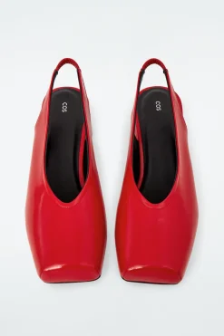 Hot COS SQUARE-TOE LEATHER HEELED BALLET PUMPS RED