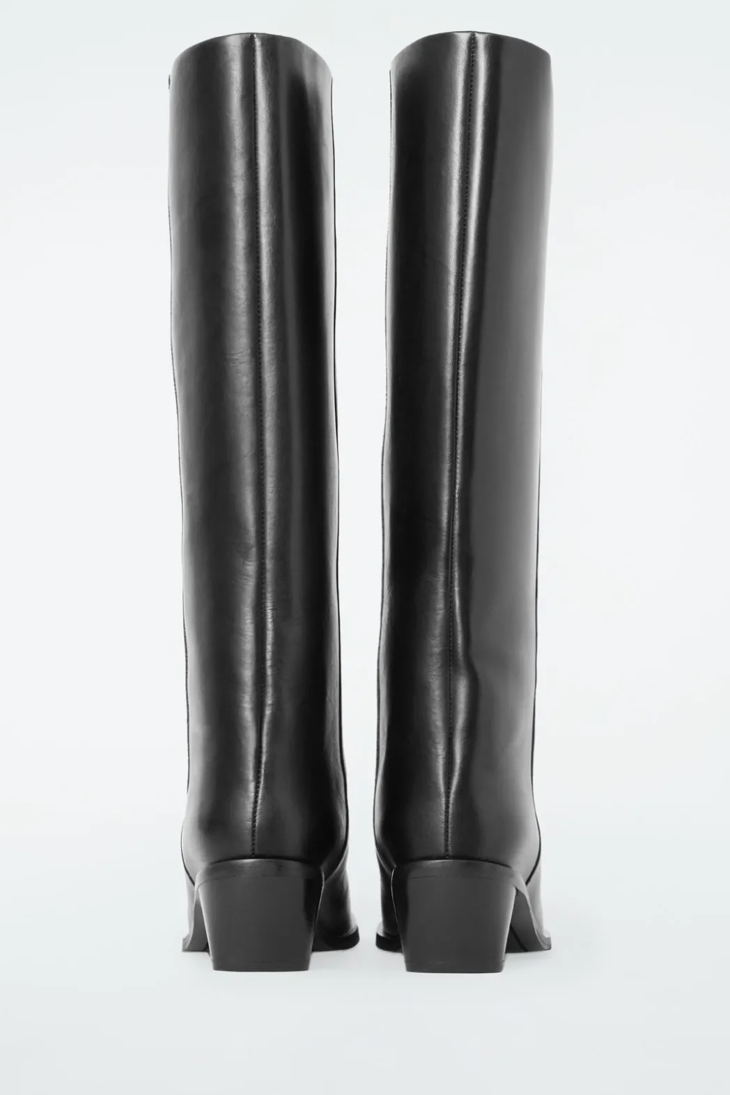 New COS SQUARE-TOE LEATHER KNEE-HIGH BOOTS BLACK