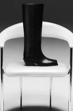 New COS SQUARE-TOE LEATHER KNEE-HIGH BOOTS BLACK