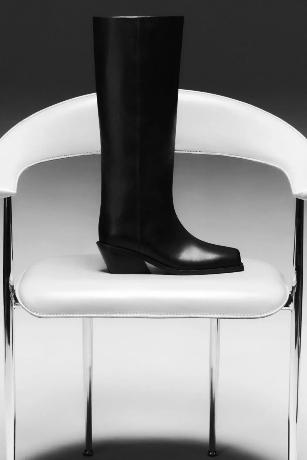 New COS SQUARE-TOE LEATHER KNEE-HIGH BOOTS BLACK